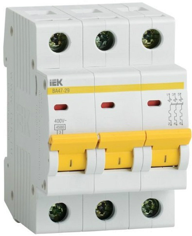 Автоматический выключатель IEK 3П 10А С ВА47-29 4,5 кА